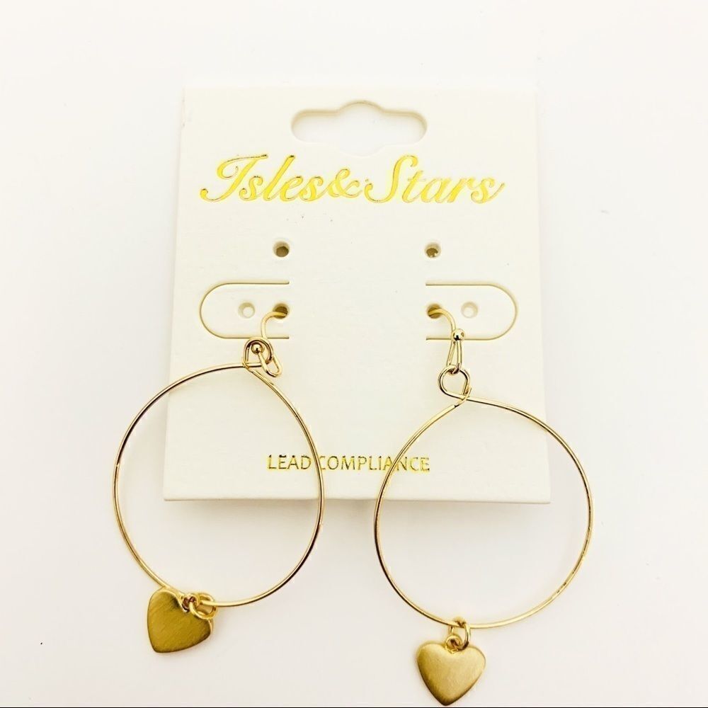 Heart Charm Dangle Hoops, Set of 2 Silver/Gold - Picture 9 of 11
